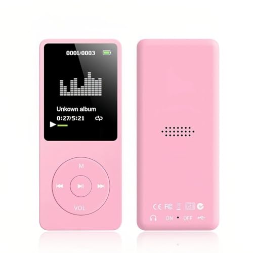 MP3-MP4-Player für Kinder, MP3-Musik-Player mit 1,8-Zoll-HD-Bildschirm, UKW-Radio, Kopfhörer, Tragbarer HiFi-Audio-Player mit Sprachaufzeichnung, Video-Foto-Viewer, E-Book-Spielen (Rosa) von Cuifati