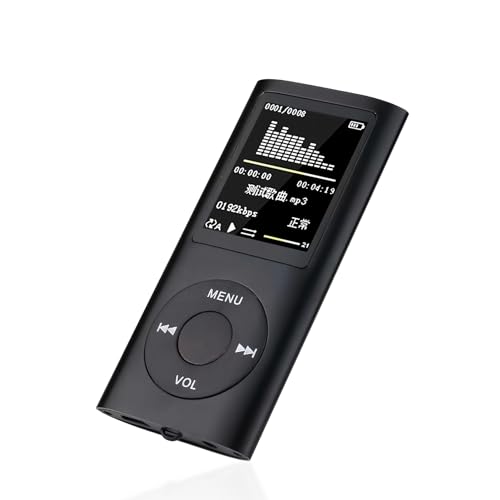 MP3-Player, Tragbarer Musik-Player mit 1,8-Zoll-LCD-Bildschirm, Verlustfreier HiFi-Sound, 200-mAh-Akku, Unterstützt 64 GB Speicher, Multifunktionaler Schlanker MP3 für Studenten (Schwarz) von Cuifati