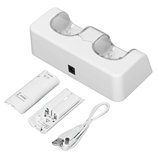 Stabiles Fernladegerät, Tragbare Dual-Ladestation für Wii-Game-Fernbedienungsbatterie mit Netzkabel (Weiß) von Cuifati