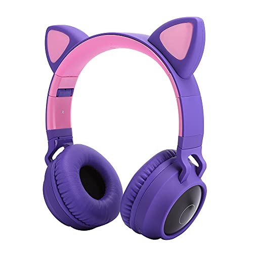 Süße Katzenohr-5.0-Kopfhörer, LED-Geräuschunterdrückung, Headset mit Speicherkartenunterstützung, Faltbar und Langlebig (Lila) von Cuifati