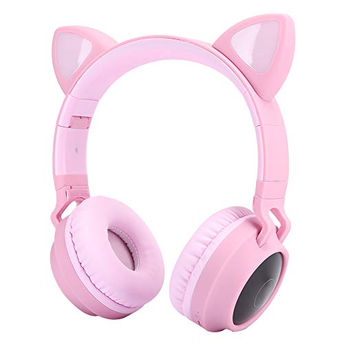 Süße Katzenohr-5.0-Kopfhörer, LED-Geräuschunterdrückung, Headset mit Speicherkartenunterstützung, Faltbar und Langlebig (Rosa) von Cuifati