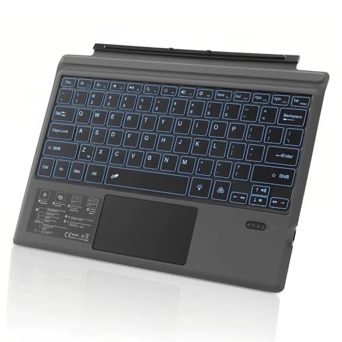 Surface Pro Type Cover-Tastatur, 7-Farben-Hintergrundbeleuchtung, USB-C, Wiederaufladbar, Schwarze Kabellose Tastatur mit Touchpad, Tastatur for Surface Pro3/4/5/6/7/7plus von Cuifati