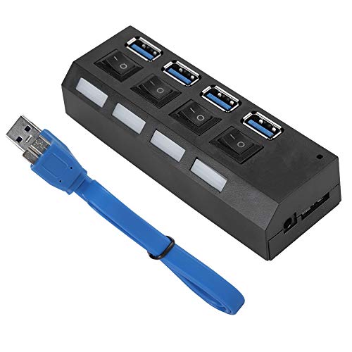 Yoidesu 4-Port USB 3.0 Hub, Hochgeschwindigkeits-USB-Splitter, USB-Erweiterungsport mit einzelnen Netzschaltern und Netzteil von Cuifati