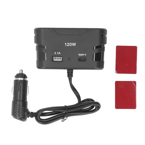 Zigarettenanzünder-Stecker-Splitter-Adapter, 3 Steckdosen, Multi-Port-Netzstecker, Auto-Ladegerät Typ C mit USB 12 V, 24 V, 120 W, für Auto-Kühlschränke, Kameras, Mobiltelefone von Cuifati