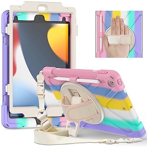 Cuifati für Tablet 9./ 8./ 7. Generation Hülle 10,2 Zoll, Stoßfeste Tablet-Abdeckung mit Stifthalter 360° Drehbarer Handschlaufenständer, Robuste Schützende IOS-Tablet-Hülle für von Cuifati
