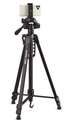 CULLMANN - 52127 - Alpha 2500 Stativ Mobile BT m. Smartphonehalter und Bluetooth-Auslöser - Auszugshöhe 165 cm - Packmaß 67 cm - mit 3-Wege-Kopf - max. Tragkraft 2 - 5 kg - Gewicht 1258 g - Schwarz von Cullmann