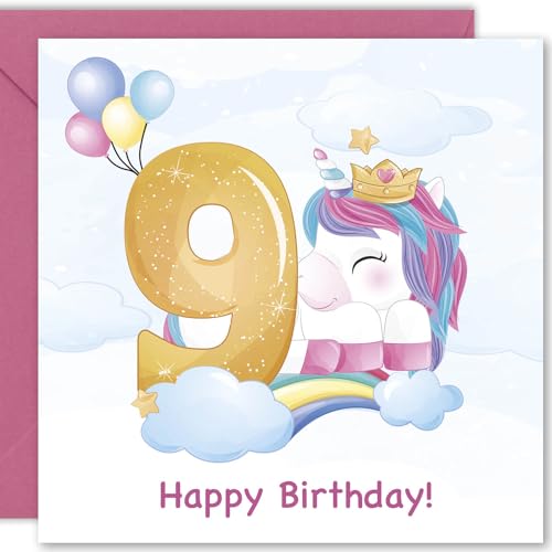 Cult Kitty Geburtstagskarte für Mädchen – Einhorn 9. – 9. Geburtstag Karte Mädchen, Geburtstagskarte 9 Jahre altes Mädchen, Geburtstagskarten für Mädchen von Cult Kitty