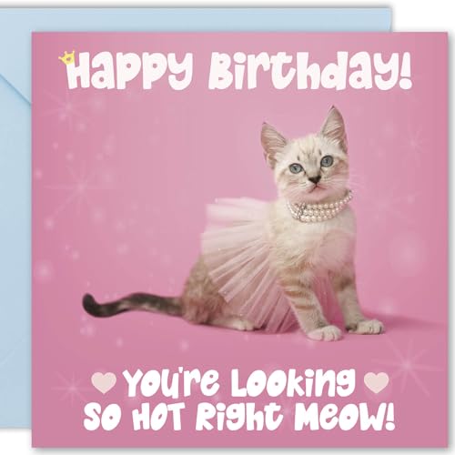 Cult Kitty Geburtstagskarten für Frauen – Hot Right Meow – Schwester Geburtstagskarte, Freundin Geburtstagskarte weiblich, lustige Geburtstagskarten für Frauen von Cult Kitty