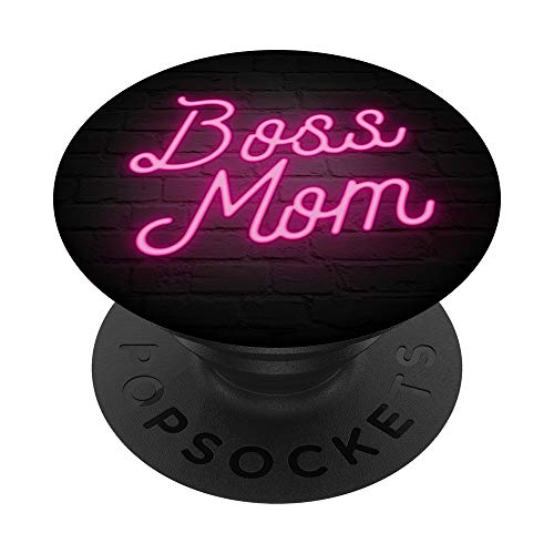 Boss Mom Retro Club Lights Hot Pink Brick Wall PopSockets PopGrip: Ausziehbarer Sockel und Griff für Handys/Tablets mit Tauschbarem Top von Culture of Pop