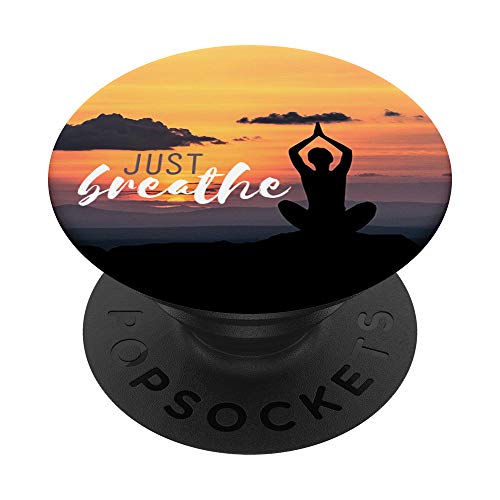 Just Breathe Yoga Sunset Silhouette Pose Motivational Zitat PopSockets mit austauschbarem PopGrip von Culture of Pop