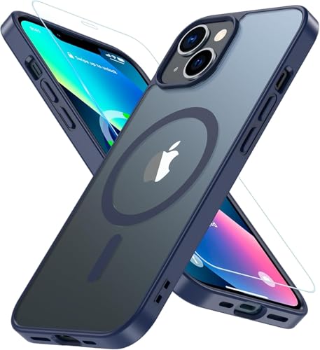 Cum2giff Magnetisch für iPhone 13 Hülle/iPhone 14 Hülle, mit Schutz Glas iPhone 13/iPhone 14 Handyhülle für MagSafe Militärschutz Schutzhülle Case für iPhone 13/iPhone 14 (Blau) von Cum2giff