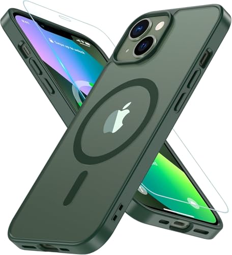 Cum2giff Magnetisch für iPhone 13 Hülle/iPhone 14 Hülle, mit Schutz Glas iPhone 13/iPhone 14 Handyhülle für MagSafe Militärschutz Schutzhülle Case für iPhone 13/iPhone 14 (Grün) von Cum2giff