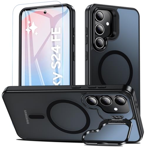 Cum2giff Magnetisch & Ständer für Samsung Galaxy S24 FE Hülle mit Schutzfolie, Militärschutz Handyhülle für S24 FE mit MagSafe, Durchscheinend Matt Stoßfeste Schutzhülle, Schwarz Cum2giff Magnetisch & Ständer für Samsung Galaxy S24 FE Hülle mit Schutzfolie, Militärschutz Handyhülle für S24 FE mit MagSafe, Durchscheinend Matt Stoßfeste Schutzhülle, Schwarz von Cum2giff