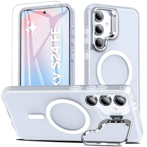 Cum2giff Magnetisch & Ständer für Samsung Galaxy S24 FE Hülle mit Schutzfolie, Militärschutz Handyhülle für S24 FE mit MagSafe, Durchscheinend Matt Stoßfeste Schutzhülle, Weiß Cum2giff Magnetisch & Ständer für Samsung Galaxy S24 FE Hülle mit Schutzfolie, Militärschutz Handyhülle für S24 FE mit MagSafe, Durchscheinend Matt Stoßfeste Schutzhülle, Weiß von Cum2giff