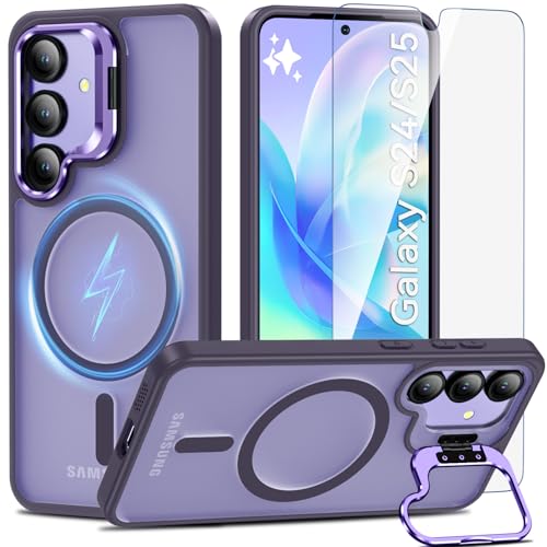 Cum2giff Magnetisch & Ständer für Samsung Galaxy S25/S24 Hülle mit Schutzfolie, Militärschutz Handyhülle für S25/S24 mit MagSafe, Durchscheinend Matt Stoßfeste Schutzhülle, Lila Cum2giff Magnetisch & Ständer für Samsung Galaxy S25/S24 Hülle mit Schutzfolie, Militärschutz Handyhülle für S25/S24 mit MagSafe, Durchscheinend Matt Stoßfeste Schutzhülle, Lila von Cum2giff