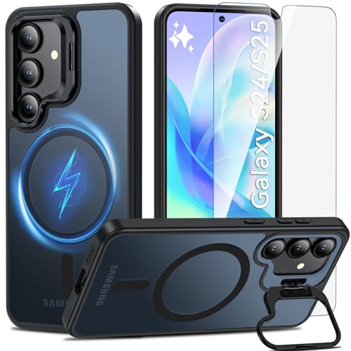Cum2giff Magnetisch & Ständer für Samsung Galaxy S25/S24 Hülle mit Schutzfolie, Militärschutz Handyhülle für S25/S24 mit MagSafe, Durchscheinend Matt Stoßfeste Schutzhülle, Schwarz Cum2giff Magnetisch & Ständer für Samsung Galaxy S25/S24 Hülle mit Schutzfolie, Militärschutz Handyhülle für S25/S24 mit MagSafe, Durchscheinend Matt Stoßfeste Schutzhülle, Schwarz von Cum2giff