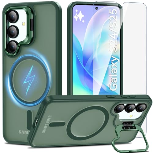 Cum2giff Magnetisch & Ständer für Samsung Galaxy S25/S24 Hülle mit Schutzfolie, Militärschutz Handyhülle für S25/S24 mit MagSafe, Durchscheinend Matt Stoßfeste Schutzhülle,Grün Cum2giff Magnetisch & Ständer für Samsung Galaxy S25/S24 Hülle mit Schutzfolie, Militärschutz Handyhülle für S25/S24 mit MagSafe, Durchscheinend Matt Stoßfeste Schutzhülle,Grün von Cum2giff