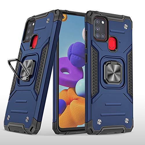 Cuoqing Handyhülle für Samsung Galaxy A21s Hülle, [Military Grade Schutz] Silikon Stoßfest 360 Grad Drehung Fingerring Ständer Cover für Samsung Galaxy A21s,Blue von Cuoqing