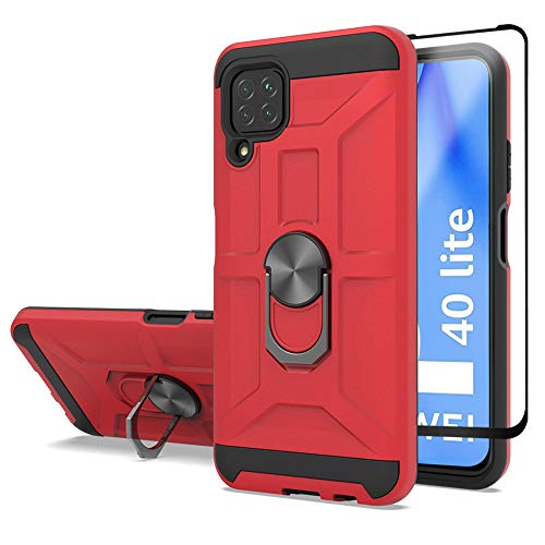 Cuoqing Hülle für Huawei P40 Lite, P40 Lite Handyhülle mit Schutzfolie, Stoßfest Schlank Silikon 360 Grad Schutz Mit Ständer für Huawei P40 Lite (Rot) von Cuoqing