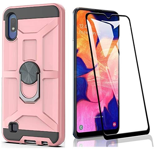 Cuoqing Hülle für Samsung Galaxy A10 Handyhülle mit Panzerglas Schutzfolie, Stoßfest Schlank Silikon 360 Grad Schutz Mit Ständer für Samsung Galaxy A10 (Roségold) von Cuoqing