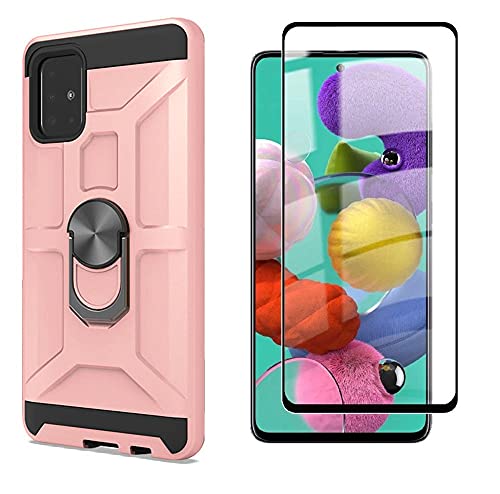 Cuoqing Hülle für Samsung Galaxy A51, Samsung A51 Hülle Mit Schutzfolie 360 Grad Ring Handy Hüllen Bumper Schutzhülle für Samsung Galaxy A51 Handyhülle,Rose Gold von Cuoqing