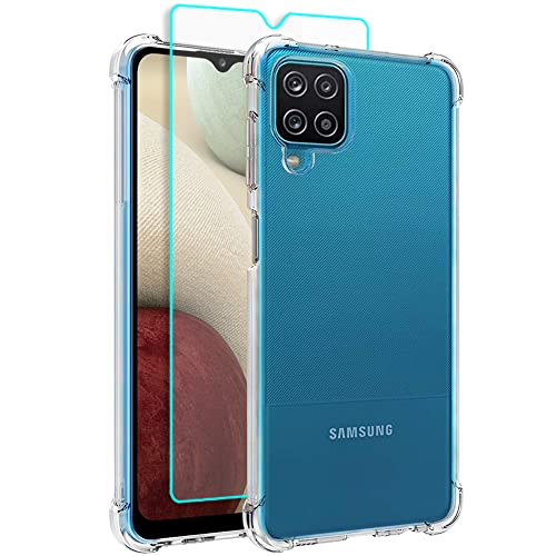 Cuoqing Samsung Galaxy A12 Hülle, Handyhülle, mit HD Schutzfolie [Military Grade Stoßfest] Schutzhülle Ständer Case Cover für (Clear), 6.46 x 2.98 0.35 inchs von Cuoqing