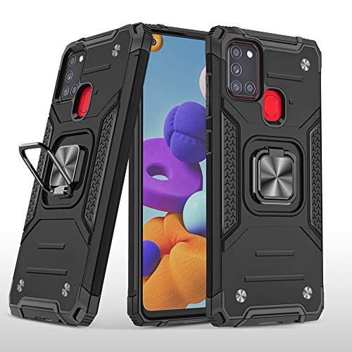 Cuoqing Samsung Galaxy A21s Hülle, A21s Hülle, [Military Grade Schutz] 360 Grad Drehung Fingerring Ständer Armor Stoßfest Handyhülle Silikon Samsung Galaxy A21s,Black von Cuoqing