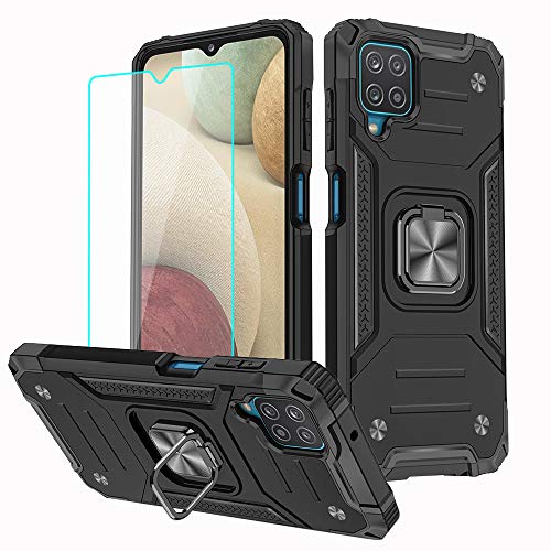 Cuoqing für Samsung Galaxy A12 Hülle,with HD Handy-Schutzfolie[Military Grade Schutz] [360 Grad Drehung Fingerring Ständer] Armor Stoßfest Handyhülle Slim Silikon Cover Case für Samsung Galaxy A12 von Cuoqing