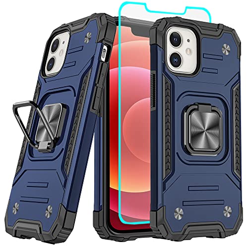 iPhone 12 Hülle, Handyhülle iPhone 12, Mit HD-Displayschutzfolie, 360° drehbarer Ständer Bumper [stoßfest] Schutzhülle für iPhone 12 (Blau) von Cuoqing