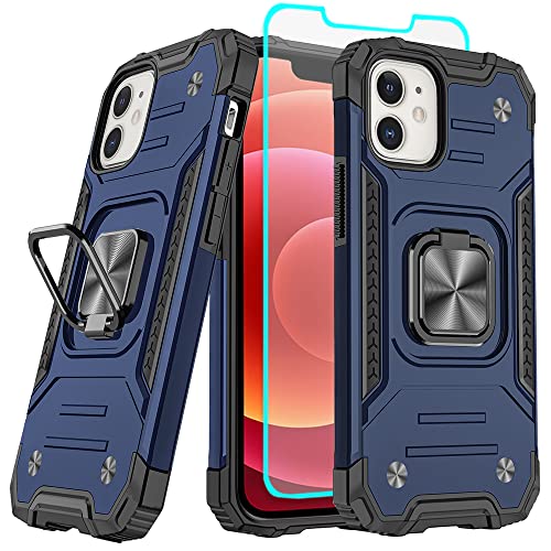 Cuoqing iPhone 12 Hülle, Handyhülle iPhone 12, Mit HD-Displayschutzfolie, 360° drehbarer Ständer Bumper [stoßfest] Schutzhülle für iPhone 12 (Blau) von Cuoqing