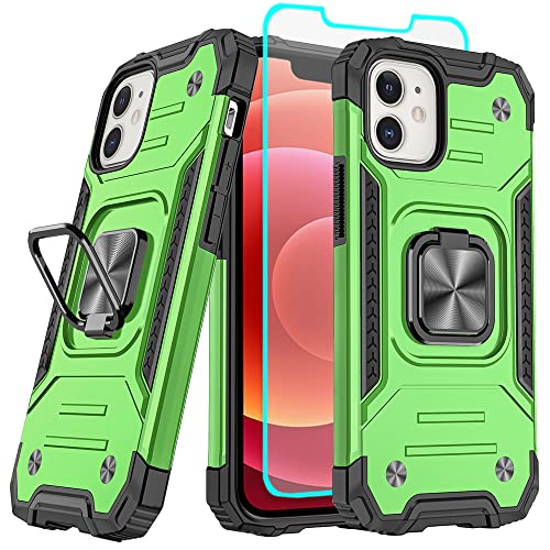 Cuoqing iPhone 12 Hülle, Handyhülle iPhone 12, Mit HD-Displayschutzfolie, 360° drehbarer Ständer Bumper [stoßfest] Schutzhülle für iPhone 12 (Grün) von Cuoqing