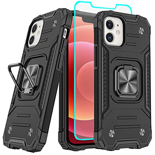 Cuoqing iPhone 12 Hülle, Handyhülle iPhone 12, Mit HD-Displayschutzfolie, 360° drehbarer Ständer Bumper [stoßfest] Schutzhülle für iPhone 12 (Schwarz) von Cuoqing