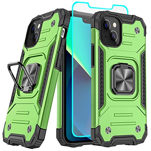 Cuoqing iPhone 13 Hülle, iPhone 14 hülle, Mit HD-Displayschutzfolie, 360° drehbarer Ständer Bumper [stoßfest] Schutzhülle für iPhone 13/14 (Grün) von Cuoqing