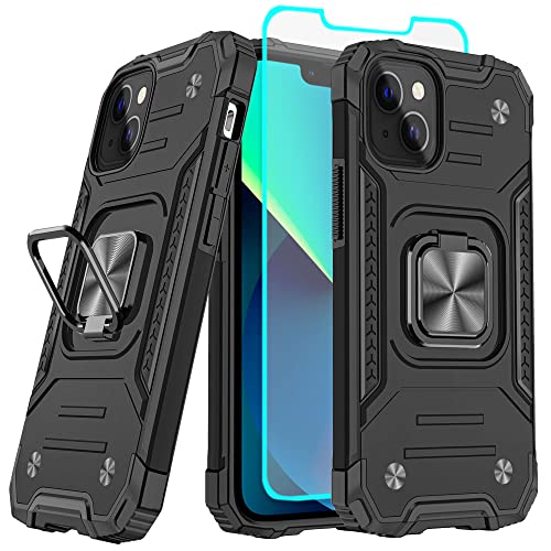 Cuoqing iPhone 13 Hülle, iPhone 14 hülle, Mit HD-Displayschutzfolie, 360° drehbarer Ständer Bumper [stoßfest] Schutzhülle für iPhone 13/14 (Schwarz) von Cuoqing