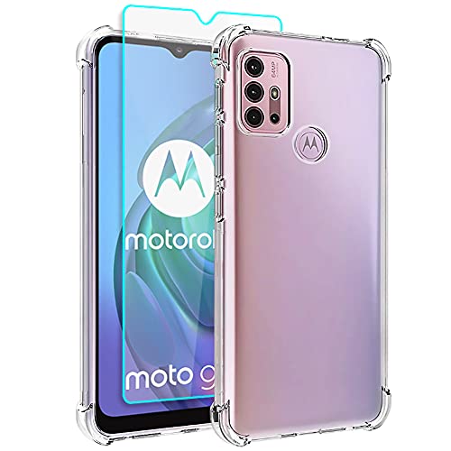 Moto G30 Hülle, Motorola G10 Hülle mit HD Schutzfolie, Dünne Transparent Stoßfest Anti-Kratzer Silikon Crystal Handyhülle für Motorola Moto G30/G10 (Transparent) von Cuoqing
