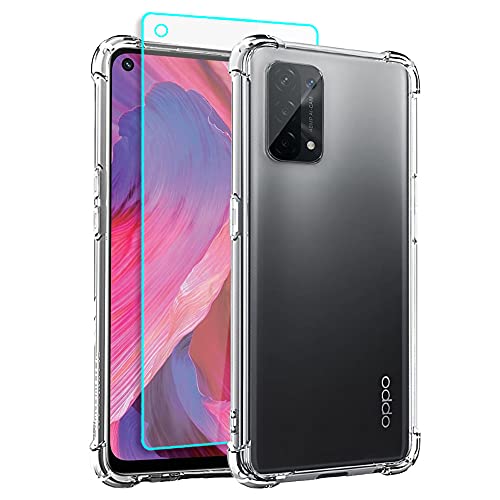 Oppo A74 Hülle, Oppo A54 5G Hülle mit HD Schutzfolie, Dünne Transparent Stoßfest Anti-Kratzer Silikon Crystal Handyhülle für Motorola Oppo A74/A54 5G (Transparent) von Cuoqing