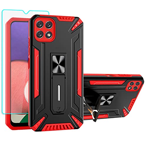 Samsung A22 5G Hülle, Samsung Galaxy A22 5G Handyhülle, mit HD Schutzfolie [Military Grade Stoßfest] Schutzhülle mit Ständer Schutzhülle Case Cover für Samsung Galaxy A22 5G (Rot) von Cuoqing