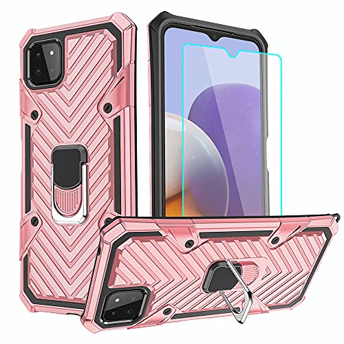 Samsung Galaxy A22 5G Hülle, Samsung A22 5G Hülle Mit HD Handy-Schutzfolie 360 Grad Drehung Fingerring Ständer Armor Stoßfest Handyhülle Silikon Hülle Hull für Samsung Galaxy A22 5G (Rose Gold) von Cuoqing