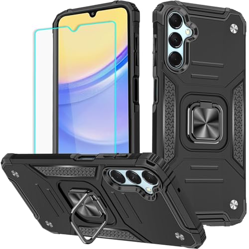 Schutzhülle für Samsung A15 4G/5G mit Displayschutzfolie, 360° drehbarer Ständer in Militärqualität (strapazierfähig), stoßfeste Schutzhüllen für Samsung Galaxy A15 4G/5G (Schwarz) von Cuoqing