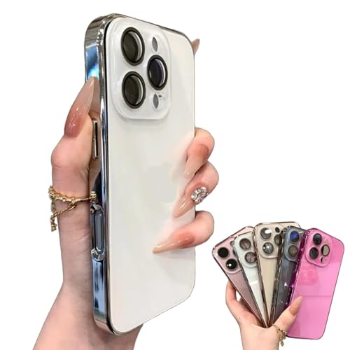 CupitiDU Fortschrittliche galvanisierte Glaslinsenfolie für iPhone, luxuriös, kratzfest, stoßfest, Kameralinsenschutz für iPhone 16/15/14/13 Pro Max (Weiß, für 15) von CupitiDU