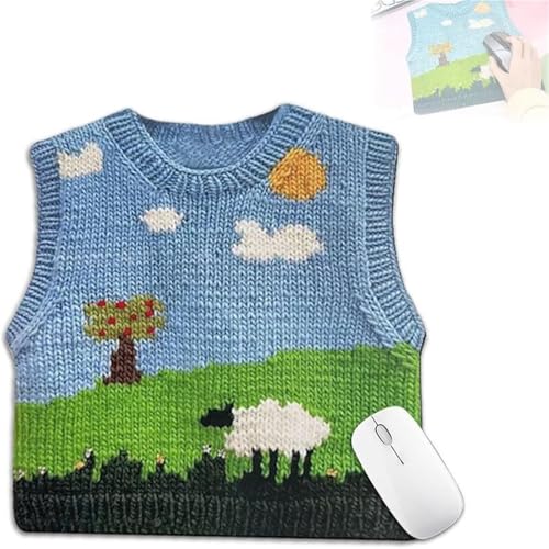 CupitiDU Mauspad mit Strickpullover-Muster, lustiges Strickpullover-Muster, quadratisch, rutschfeste Gummiunterseite für Zuhause, Büro (Stil A, 28 x 28 cm) von CupitiDU