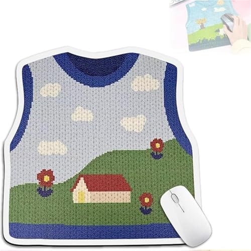 CupitiDU Mauspad mit Strickpullover-Muster, lustiges Strickpullover-Muster, quadratisch, rutschfeste Gummiunterseite für Zuhause, Büro (Stil D, 23 x 23 cm) von CupitiDU