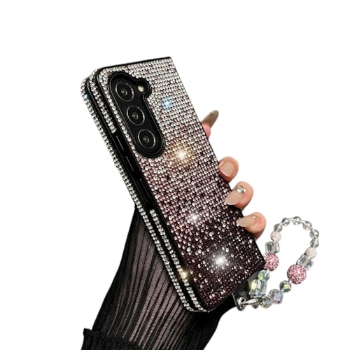 ForZFold4 Damen-Armband-Schutzhülle für Samsung mit glänzendem Diamant, luxuriös, funkelnd, stoßfest, für Galaxy Z Fold 4/5/6 (Violett-1, ForZFold4) von CupitiDU
