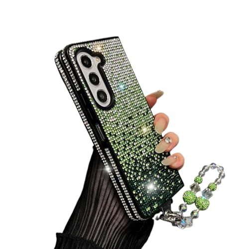 ForZFold6 Damen-Armband-Schutzhülle für Samsung mit glänzendem Diamant, luxuriös, glitzernd, stoßfest, für Galaxy Z Fold 4/5/6 (Grün, ForZFold6) von CupitiDU