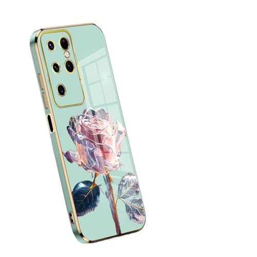 Weiche Schutzhülle für Samsung Galaxy, schlank, stoßfest, transparent, Blumenmuster, TPU-Schutzhülle, für S25, S24, S23 Ultra Plus (Grün, für S22) von CupitiDU