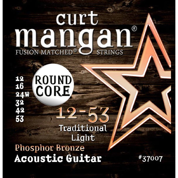 Curt Mangan Phosphor Bronze 12-53 Medium Round Core Steel-String Acoustic Guitar Strings von Curt Mangan