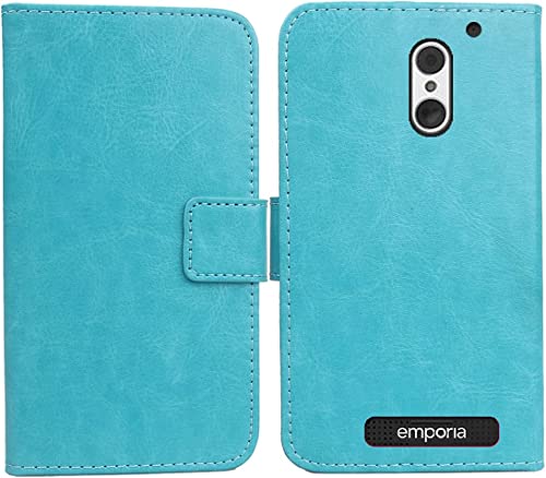 Cuson Blau Premium PU Leder Tasche Schutz Hülle Handy Case Wallet Cover Etui Ledertasche Für PEAQ PSP 400 / Emporia SUPEReasy 5" von Cuson