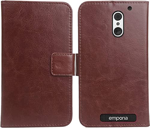Cuson Braun Premium PU Leder Tasche Schutz Hülle Handy Case Wallet Cover Etui Ledertasche Für PEAQ PSP 400 / Emporia SUPEReasy 5" von Cuson