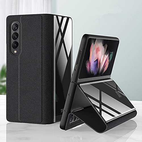 Custodia® 9H Gehärtete Glasmalerei Leder Rückendeckung Hülle Anti-Kratzer Kompatibel für Samsung Galaxy Z Fold3 5G (12) von Custodia