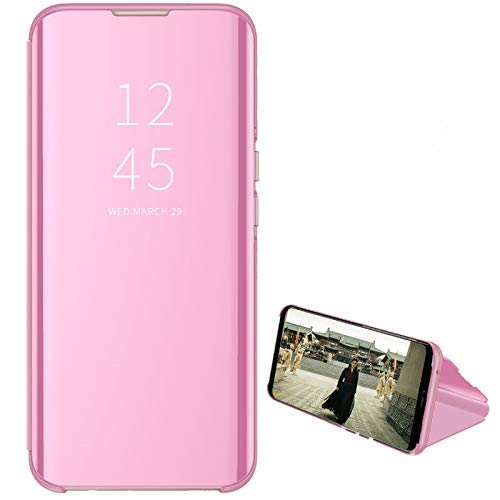 Custodia® Mirror Plating Clear View Stand Function Flip Case Compatible for Oppo Reno4 Pro 5G (Rose Gold) von Custodia